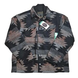 Jachs NY Men's Red Black Aztec Wool Blend Shirt Jacket Collared Button Front  XL